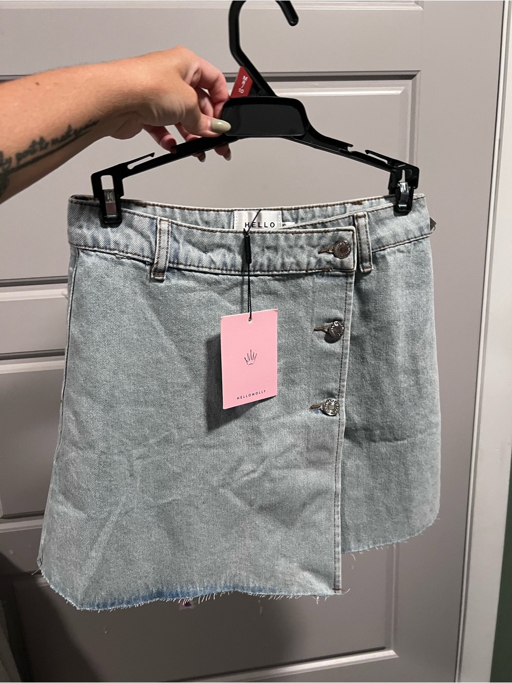 Hello Molly Pale Blue Denim Button-Front Mini Skirt